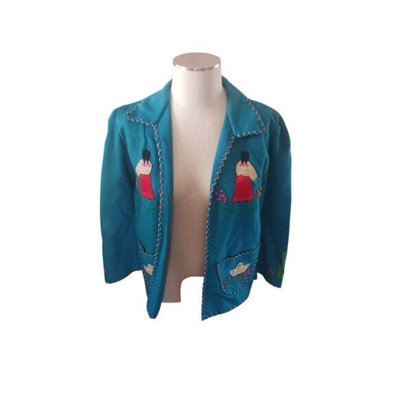 Authentic vintage felted wool open front jacket heavily Embroidered first people - Picture 1 of 5